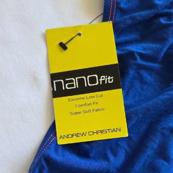 Andrew Christian Blue Briefs with Gray Waistband - Picture 3 of 3